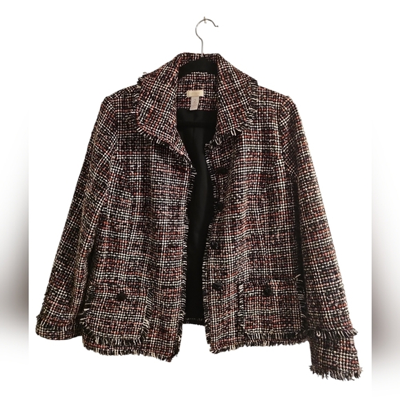 Chicos sz 2 black pink tweed jacket sz large blazer - Picture 5 of 7